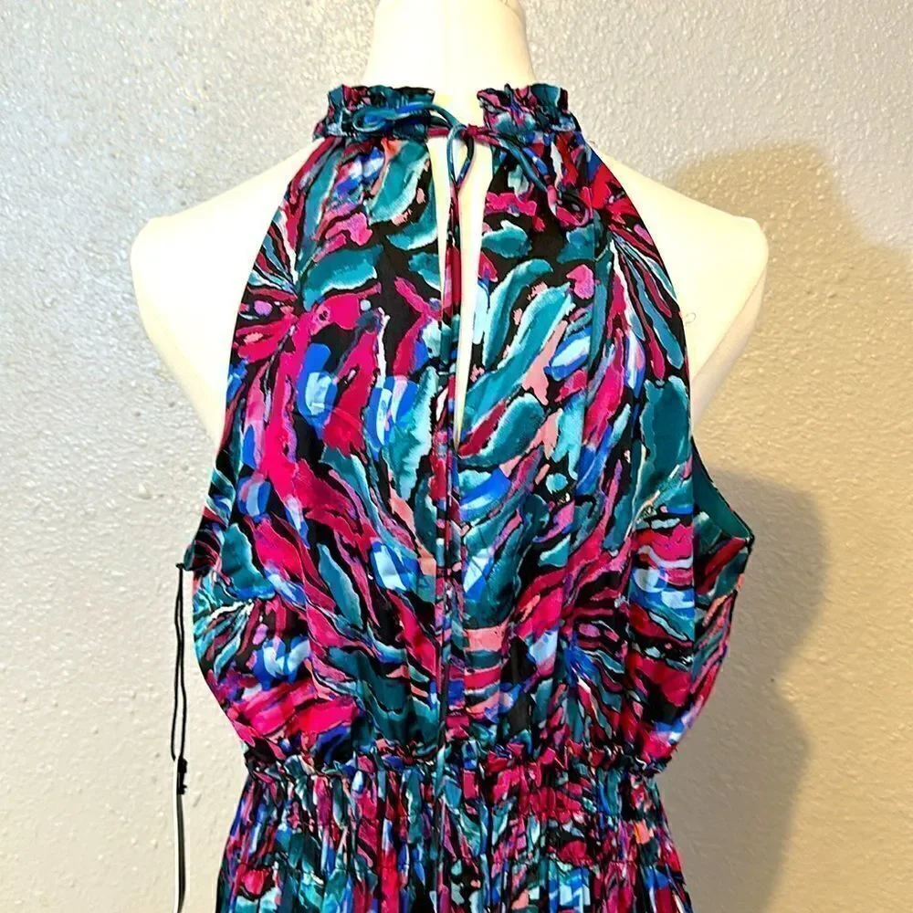 NEW Nicole Miller women’s printed high neck midi dress size L